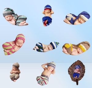 Neugeborenen-Pografie-Requisiten für Babys, Jungen und Mädchen, Poshoot, häkeln, gestreiftes Outfit, Kleinkind-Geburtstag, Bild-Shooting-Kleidung, Babyparty-Geschenk2300458