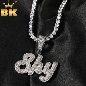 TBTK Custom Small Size Brush Script Letter Two Tone Pendant Micro Paved Baguettecz Chain Necklace Hiphop Jewelry 240106