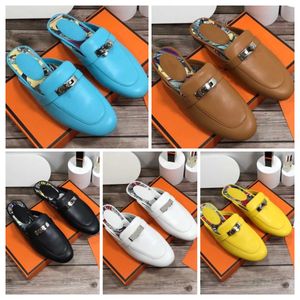 Designer Chinelos OZ Mule Mocassins Sapatos Mulheres Loafer Calfskin Couro Groupie Slides Luxo Verão Banhado Fivela Vestido Sapatos Canvas Sapato Tamanho 35-41