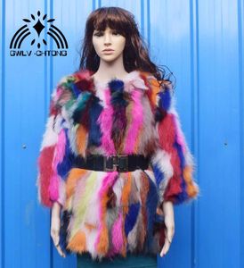 ジャケット本物の自然なアライグマファーコート女性ファッションマルチカラーカラフルジャケットアウトウェアカスタム任意のサイズ