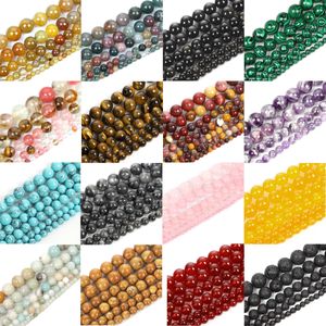 Beads Natural Stone Pink Quartz Amethysts Turquoise Agates Round Loose Beads for Jewelry Making Bracelets Diy Accessories 412mm