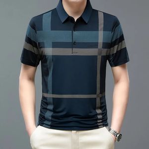 Homens casuais inteligentes listrado xadrez polo camisas verão streetwear moda masculina roupas de manga curta vintage negócios solto topos 240106