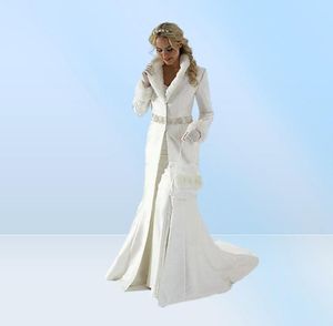 Eleganckie futrzane sukienki ślubne Kurtka ślubna Lapowa szyja małże nałkowe z długim rękawem zimowe płaszcze na ślub bulero płaszcz plus rozmiar 2916301