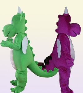 2020 Discount Factory En Green Purple Dragon Mascot Costume med vingar för vuxen att bära för 2433042