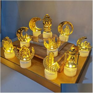 Andra festliga partier Eid Mubarak Night Light Middle East Festival Candle Warmer Islamic Lamp Decoration Hollow Out Castle Dhnzm