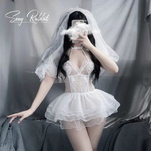 Sexy Lingerie Bride Maid Wedding Dress Lace Pajamas Erotic Underwear for Women Cosplay Uniform Temptation Roleplay Costumes 240105