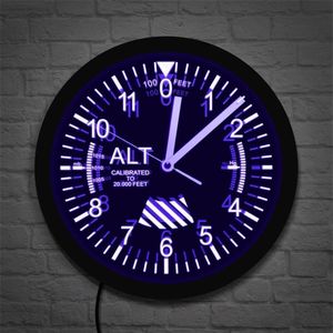 Altimeter Neon Sign LED Wall Clock Altitude Meter Tracking Pilot Air Plane Altitude Measurement Modern Wall Clock Watch Gag Gift Y2957