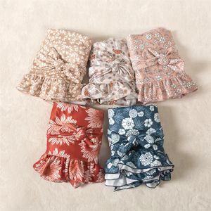 Baby Swaddle Bincet Ruffle 2pc Odbieraj zestaw opaski na głowę akcesoria Born Sweadling Wrap Pedding Floral Traci 240106