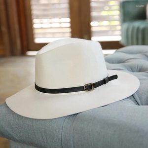 Boinas Marca Pura Lana Blanco Jazz Sombrero Elegante Damas Otoño Invierno Fieltro Fedora Big Brim Party Pillbox Sombrero 2024