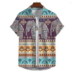 Men's Casual Shirts Shirt Elephant 3d Vintage Print Hawaiian Short Sleeved Oversized Blouse Streetwear Tops Summer Men Clothing
