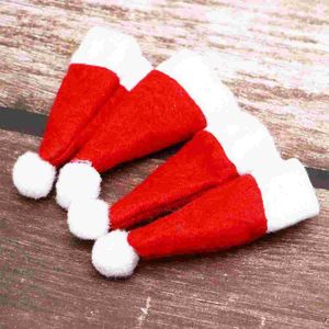 24 pz Natale Rosso Cappelli di Babbo Natale Lecca-lecca Tappo di copertura della caramella Bottiglie Claus Posate Supporti per la tavola per la festa 230920