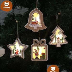 Decorazioni natalizie Decorazioni pendenti per albero di Natale Ciondoli in legno Campane illuminate per albero di Natale Pacchetti regalo A cinque punte S Dhd4V