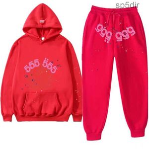 Mens hoodie Men Designer Fashion Spider Web Digital 555 Printed Suit Casual Red Hoodies Pants 2 Piece Set Women Sports Wommen Tracksuit GF73 R71X ID4W