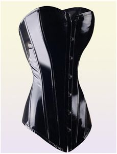 Sexig svart PVC Overbust Corset Steampunk Basked underkläder Top Goth Rock Corset Sexig läder Midja Trainer Corset for Women Y111924930879
