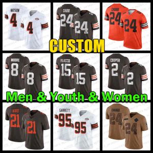 カスタム男性女性Yout Cleveland''Browns'24 Nick Cubb 15 Joe Flacco Football Jersey 95 Myles Garrett 4 Desaun Watson 23 Martin Emerson Jr. Amari Cooper