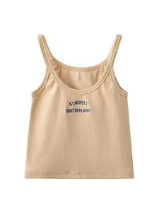 Camis Letter Embroidery Ribbed Crop Top Women 2022 Summer Sexy Sleeveless Beige Cotton Camis Blouses Casual Vintage Chic Slim Tops Y2k