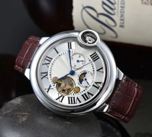 Marca Mens Mulheres Relógios Moda Tourbillon Mecânico Automático Relógio De Luxo Pulseira De Couro Diamante Moon Phase Movimento Relógios De Pulso Homens Tanque