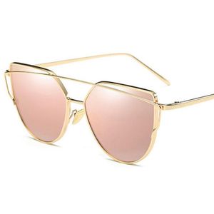 Marca de moda feminina óculos de sol ouro gato olho óculos hd espelho rosa óculos de sol feminino vintage viagem party280j