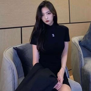 Dresses Women Designer Skirt Womens Fashion Letter Embroidery Graphic Pencil Skirts Casual Slim Short Sleeve High Neck Solid Color Sexy Long Dress