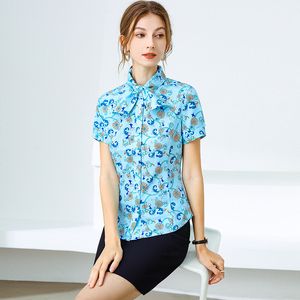 Minsheng Bankの新しいプロの服装女性の長袖ブラウスワークユニフォーム半袖の花柄のシャツとキャリアドレス