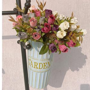 Fiori decorativi 10 teste Nordic Rose Bouquet di seta artificiale Vaso fai da te Decorazioni per la casa Decorazione di nozze Centrotavola Piante finte