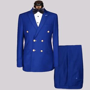 Blazer Vendite calde all'ingrosso Slim Fit Uomo Bottoni in metallo dorato Abiti da uomo Doppio petto Azul Hombre Abito blu nero Giacca maschile