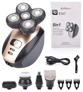 5 In 1 4D Men's Rechargeable Bald Head Electric Shaver 5 Floating Heads Beard Nose Ear Razor Clipper Facial Brush9037991