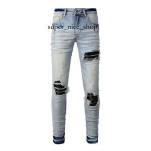 Amri Jeans Designer Mens Jeans High Street Hole Star Patch Męskie Amrijeans Haftowe panel Haftowe Spodnie rozciągają Amri 893