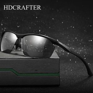 Sunglasses HDCRAFTER Brand Design Rimless Pochromic Men Polarized Aluminum Magnesium Driving Eyewear UV400 Oculos302q