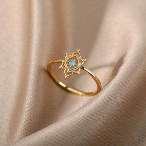 Band Rings Vintage Opal Lotus Flower Ring for Women Rostfritt stål Guldpläterad vigselring Estetiska par smycken Anillos gratis fraktl240105