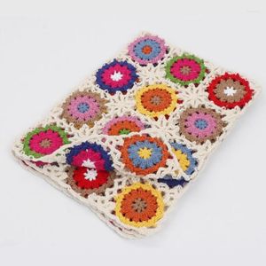Blankets Boho Vintage Handmade Crochet Sofa Throw Blanket Colorful Geometric Flower Sweater Table Mat Couch Bed Cover Decor