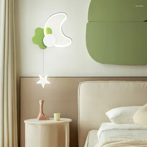 Wall Lamp Modern Minimalist Star Moon For Bedroom Background Sofa Table Green White With Light Bulb Indoor Home Decoration