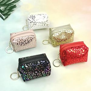 Portabel Gild Leopard Mönster Corduroy Coin Purse Mini Money Bag Key Card Holder Liten Cosmetic Tool Lipstick Storage Bag