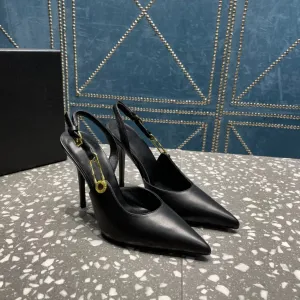 2024 Safety Pin Slingback Patent Calf Leather Pumps Shoes Sky-high Stiletto Heels Pointed Toe Sandals Womens Designer Dress Shoe Evening Factory Footwear