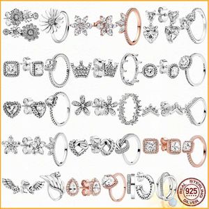 Anéis de banda Novo 925 Sterling Silver Planta brilhante amostra de cluster Anel Fit Pandore Ear Studs Earrings DIY Combinação Mulheres Presente Primeiro Choicel240105