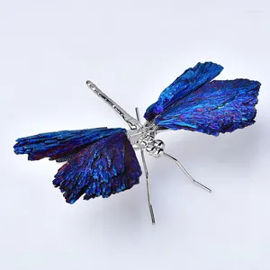 Dekorativa figurer Natural Stone Dragonfly Black Tourmaline Aura Blue Flame Feather Crystal Diy Animal Crafts Small Decor Souvenir