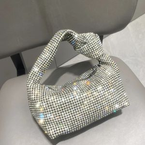 Tutamak Rhinestone Akşam Çantası Gümüş Kristal Üst Çanta Kadın Cüzdan ve Çanta Lüks Tasarımcı Ziyafet Çantası 240106