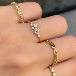 Bandringar Delicate Real 925 Sterling Silver Minimal Thin Cluster Cubic Zirconia CZ Band Rings for Fashion Women Girl Chaming Party JewelRyl240105