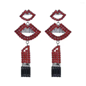 Baumeln Ohrringe Mode Strass Rot Mund Lippen Lippenstift Tropfen Für Frauen Hip-Hop Geometrische Lange Ohrring Nachtclub Party Schmuck