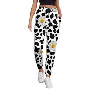 Women's Pants White Daisy Spring Cow Print Elegant Sweatpants Female Streetwear Custom Trousers Big Size