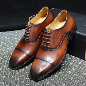 Classic Men's Oxfords Genuine Leather Office Dress for Men Lace-up Cap Toe Wedding Party Formal Shoes Handmade Male Oxford