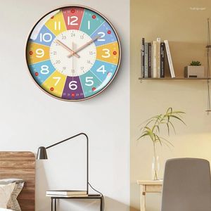 Wall Clocks 8 Inch Round Clock Punch-free Modern Design Silent Timepieces Home Living Bedroom For Kids Cartoon Learning