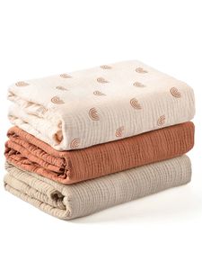 3pcsset mjuk andningsbar född baby som tar emot filt muslin swaddle filtar 240105