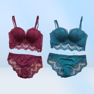 Comfortable Gathering Sexy Sets Underwear Suit Push Up Bra Ring Lace Edge Massage Palm Cup Set Lingerie Femme 75c 80c1513266