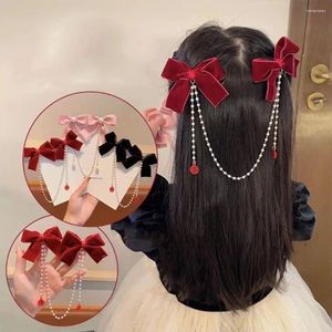 Acessórios de cabelo Pearl Chain Bowknot Clip Tassel Side Bow Hairpin Headwear Estilo Coreano Fita Barrettes Ano