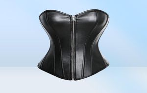 PVC Faux Leather Overbust Corset Bustier S6XL Plus Size Women Front Dragkedjor Corset Push Up Bh Red Black LC52232151276