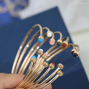 Bangle Verão Moda Jóias Senhoras Rodada Pedra Colorida Fina Elástica Rotativa Bola Pulseira Acessórios Diários