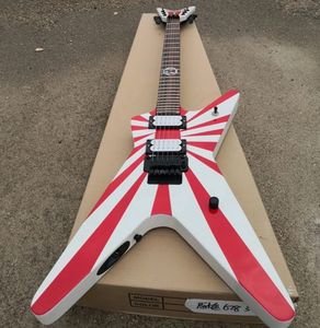 Özel Kırmızı Beyaz Stripes Renk Gülağacı Klavye Düzensiz Vücut Özel Şekley Elektro Gitar