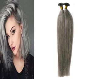Rak grå hårförlängningar spikar u tips hårförlängningar 100g 1gstrand silver kapslar keratin fusion hårförlängningar4711020