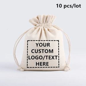 10 PcsLot Printing Linen Drawstring Bags for Christmas Party Wedding High Quality Custom Cotton Pouches Personalize Sacks 240106